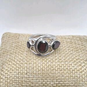 Handcrafted 925 Sterling Silver Red Garnet Modernist Ring Size 6.5